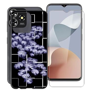 Imagem de KJYFOANI Capa inteligente para ZTE Blade V50, com [1 película protetora de tela de vidro temperado], capa de silicone macia preta à prova de choque para ZTE Blade V50 Smart (6,6 polegadas) - XT19
