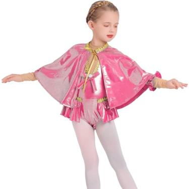 Imagem de IBAKOM Fantasia de dança de acrobata para meninas, brilhante, metálico, collant de Halloween, trapézio de circo, roupas de dança de Natal, Rosa (3 peças), 11-12 Anos