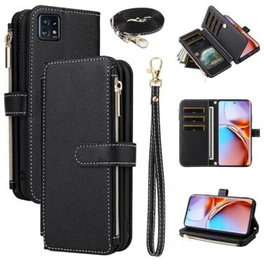 Imagem de Furiet Capa carteira para Motorola Edge+ Plus 2023/Edge 40 Pro 5G/Moto X40 com alça de pulso, alça de ombro mais de 10 porta-cartões de couro PU dobrável com zíper capa de telefone à prova de choque