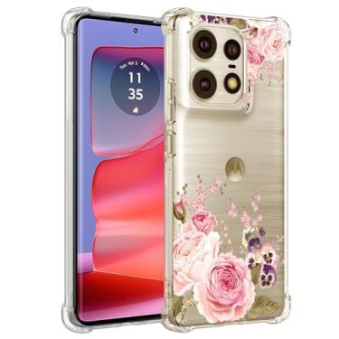 Imagem de Yerebel Capa para Moto Edge 50 Pro, capa fofa para Motorola Edge 50 Pro, capa de silicone de borracha macia TPU transparente flexível para Motorola Edge 50 Pro 5G Roseflower