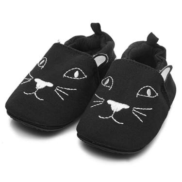 Imagem de Timatego Sapatos infantis para bebês meninos e meninas, antiderrapante, mocassim infantil, primeiro andador, casa, berço (6 a 24 meses), 01 Gato preto, 12-18 Months Toddler
