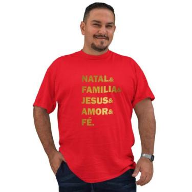 Imagem de Camiseta Natal Vermelha Frases Jesus Paz Plus Size G1 G2 G3 - BLACKCHI