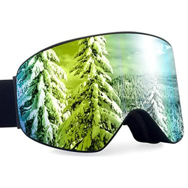 Imagem de Dizokizo Óculos de esqui cilíndricos para esqui e snowboard com 100% de proteção UV, espuma tripla respirável, alça em relevo para mulheres e homens, REVO dourado