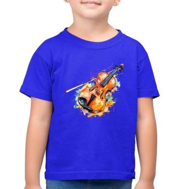 Imagem de Camiseta Algodão Infantil Violino Watercolor - Foca na Moda, Azul roya