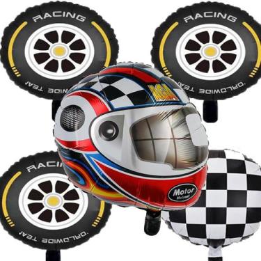 Imagem de Kit 5 Balões Tema Corrida Capacete Pneus Xadrez Bandeira - Winner Esho