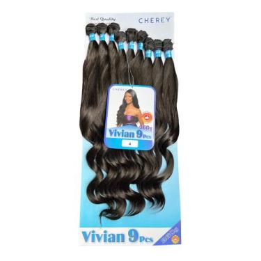Imagem de Cabelo Cherey Bio Fibra Liso Ondulado Vivian 9 telas 65cm 360g, Castan