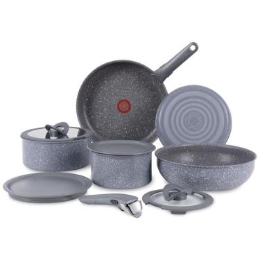 Imagem de Jogo de Panelas, Potes e Frigideiras Antiaderentes com 11 Peças e Cabo Removível, T-Fal, Cinza