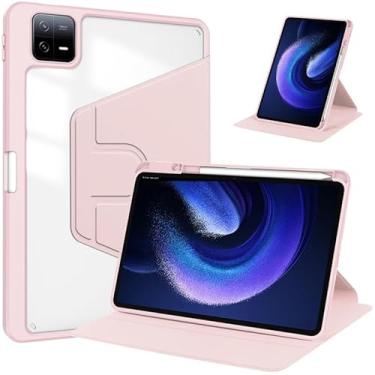 Imagem de Capa rotativa para Xiaomi Pad 5/5 Pro 27.9 cm 2021,360 graus de rotação com suporte protetor para tablet inteligente capa rígida fina capa fólio traseira transparente com suporte de caneta de mão,