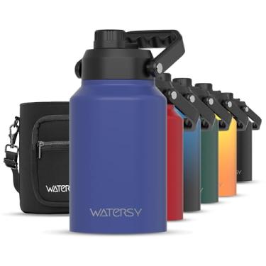 Imagem de WATERSY Garrafa de água de 1,8 litro isolada (fria por 48 horas), livre de BPA e à prova de vazamento, jarro de água de aço inoxidável de 1,8 g/frasco, grande térmico, garrafa de água grande com alça