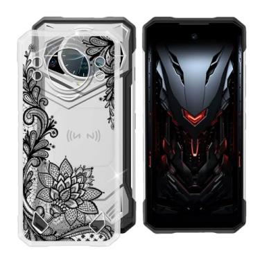 Imagem de Capa para Doogee S200X (6,7 polegadas), à prova de choque, capa de telefone ultrafina, capa protetora de silicone TPU macio antiarranhões - estampa de flor preta