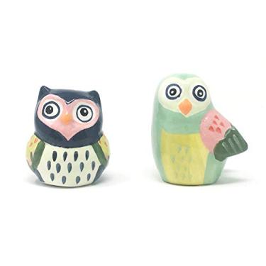 Imagem de Saleiro e pimenteiro, coleção de coruja artística, cerâmica pintada à mão da Boston Warehouse