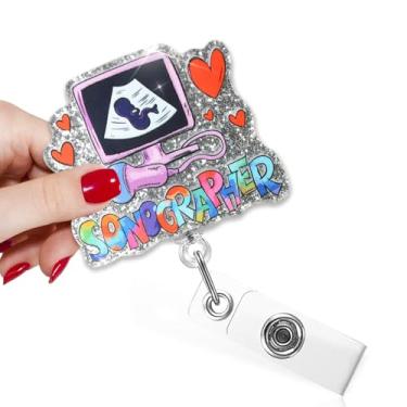 Imagem de TOUNER Carretel de crachá engraçado ultrassonografista com glitter, suporte de crachá com clipe jacaré giratório 360 para tecnólogo de ultrassom, presentes fofos de tecnologia de ultrassonografia para