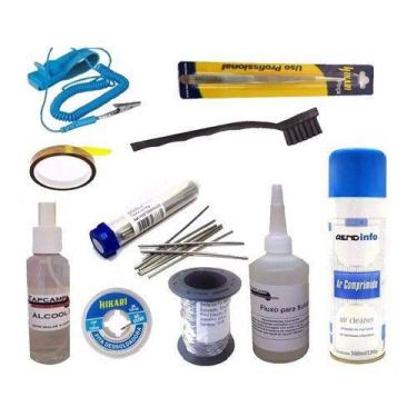 Imagem de Kit Salva Chip Malha Fluxo Solda Kapton Ar Comprimido Pinça