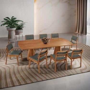 Imagem de Mesa De Jantar Noronha 220cm Madeira Tampo Barril 8 Cadeiras Eva Jade 