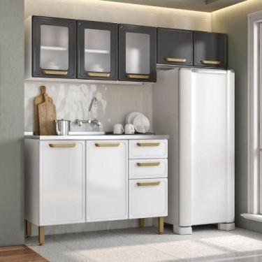 Imagem de Cozinha Compacta Aço c/ Pia Grafite/Branco Bella Bertolini, Grafite/Br