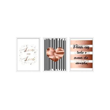Imagem de Kit 3 Quadros Decorativos Para Casal Rose Abstrato Quarto Sala - NoBra