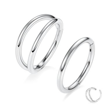 Imagem de PEAKLINK G23 Anel de titânio com nariz duplo para septo 20G/18G/16G Helix Daith Rook Tragus cartilagem concha argola brinco articulado segmento piercing joia para mulheres homens 6 mm a 12 mm, Sem