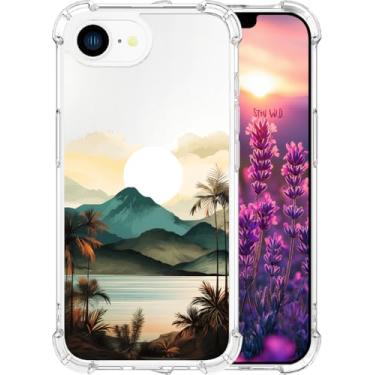 Imagem de ENDIY Compatível com iPhone 16e 2025 para mulheres capas de telefone fofas design transparente, proteção kawaii, oceano, mar, sol, montanhas, palmeiras, pôr do sol, paisagem