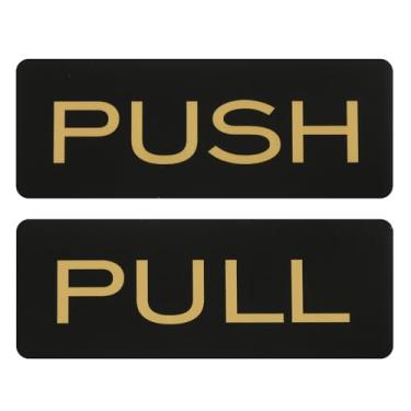 Imagem de PATIKIL 1 conjunto de adesivos de porta push-pull, placa de sinalização de empurrar e puxar de 5 x 12 cm, acrílico vertical, autoadesivo para portas, janelas de vidro, lojas, retângulo, preto dourado
