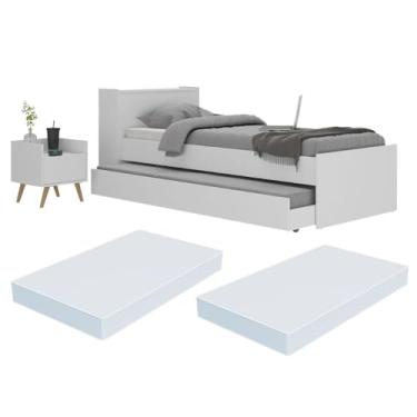Imagem de Conjunto Quarto Bicama com Colchão e Baú/mesa de Cabeceira Retrô Multimóveis Mp4222 Branco/natural