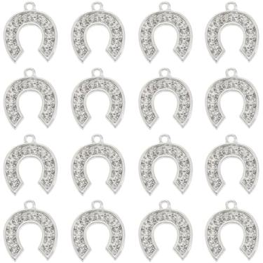 Imagem de SUNNYCLUE 1 caixa 40 peças pingentes de ferradura de strass prata pingente de cavalo cavalo liga a granel cavalos glitter western Lucky Cowboy pingentes para fabricação de joias, colares faça você