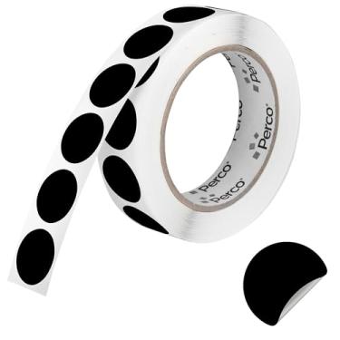 Imagem de Perco Etiquetas adesivas redondas pretas de 2,5 cm com adesivo removível – 1.000 etiquetas por rolo – Versáteis, cores vibrantes, retenção confiável, sem resíduos, perfuradas para uso conveniente