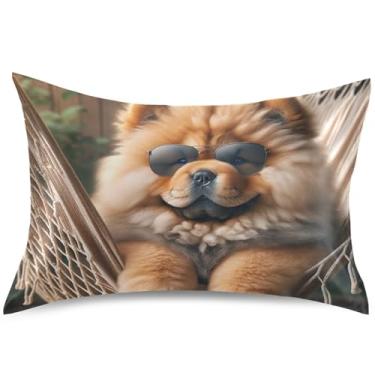 Imagem de Cute Dog Chow Chow Puppy Fronhas de cetim almofadas refrescantes cores padrão Queen King fronha decoração de cama almofada, tamanho padrão, 66 cm x 50 cm