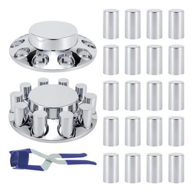 Imagem de Cabtherlyn Kits de tampa do eixo dianteiro plástico ABS cromado com tampas de porca de flange rosqueada de 33 mm para semi caminhões em pares, 2 conjuntos