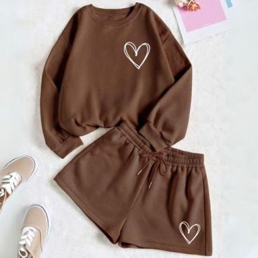 Imagem de Kit Com 2 Peças Short Feminino E Moletom GOLA CARECA Estamp Corações D