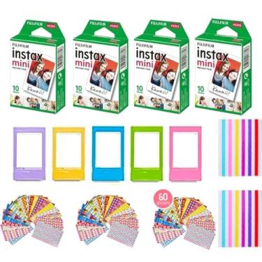 Imagem de Fujifilm Instax Mini Instant Film (pacote com 2, 40 folhas) 5 molduras de plástico para mesa + 60 molduras adesivas + 2 pacotes de adesivos de canto