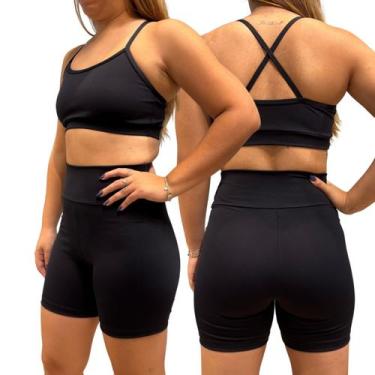 Imagem de Conjunto Feminino Fitness Short Cós alto + Top Poliamida Blackout Zero