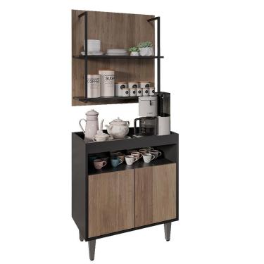 Imagem de Aparador Cantinho Do Café E Painel 2 Prateleiras Flora Z34 Preto-freijó - Mpozenato
