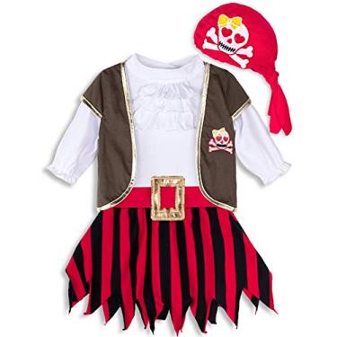 Imagem de COSLAND Fantasia infantil de pirata para bebês meninas, branco e vermelho, 2T