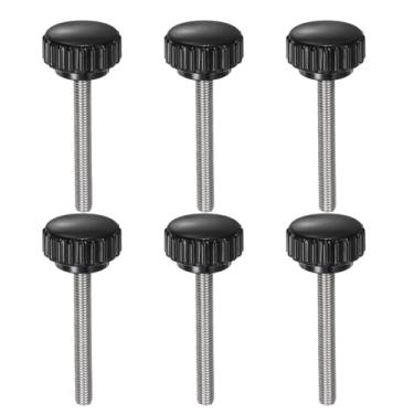 Imagem de uxcell 6 peças de maçanetas serrilhadas M5 x 40 mm métrico 304 aço inoxidável rosca macho parafuso de polegar tipo 22 mm cabeça redonda de plástico rosqueado parafuso preto