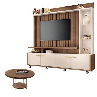 Imagem de Estante Home Theater Titan Off White Castanho E Mesa De Centro Sky Castanho - Hb Móveis