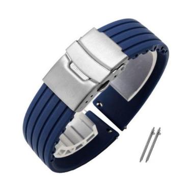 Imagem de Pulseira Silicone Poolsy 18 20 22 24mm C/ Fecho Deployant, Azul escuro