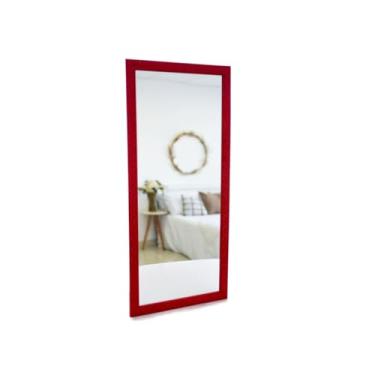 Imagem de Espelho Com Moldura Para Pendurar Na Parede 34X75CM Sala Quarto Hall Lavabo Banheiro Metade Do Corpo Preto(Vermelho)