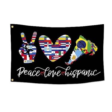 Imagem de Bolcagob Bandeira da herança hispânica National Peace Love 100% poliéster com estampa dupla de países hispânicos para dormitório jardim quintal decoração de casa 2 ilhós de latão brilhante 100%