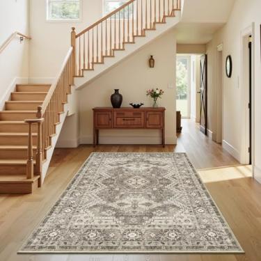 Imagem de Rugland Tapete 4x6 – Tapete lavável resistente a manchas, tapetes antiderrapantes para sala de estar, tapetes de área tribal persa boho (TPR07-marfim, 12x18 cm)