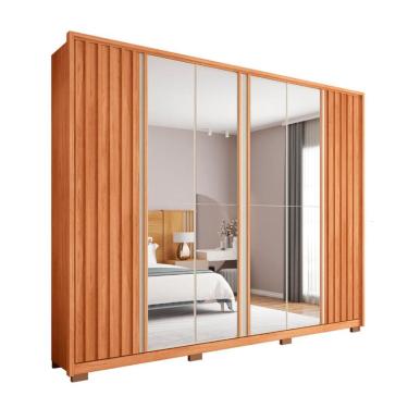 Imagem de Guarda-Roupa Casal com Espelho Apollo Ripado 6 Portas 4 Gavetas Freijó e Off White