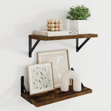 Imagem de Prateleiras flutuantes profundas para parede, conjunto de 2 prateleiras de parede de 40,6 cm L x 20 cm, prateleiras flutuantes para quarto com suportes de metal resistentes para sala de estar