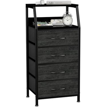 Imagem de Cômoda com 4 gavetas, torre de armazenamento de tecido para quarto, gavetas de armazenamento de roupas pretas, organizador vertical de armário para quarto de crianças, entrada, mesa de cabeceira
