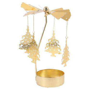 Imagem de FRCOLOR Castiçal de Natal de metal dourado giratório castiçais de carrossel para decoração de casa, casamento romântico, festa de Natal, decorações de mesa - cedro