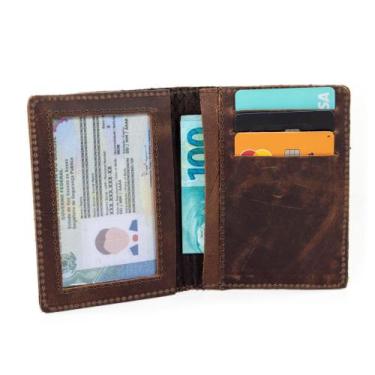 Imagem de Carteira Porta Cartão Masculino Couro Legitimo Espaço Rg Cnh Notas - P