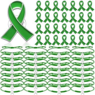 Imagem de Ecation 60 peças de acessórios verdes de conscientização da saúde mental incluem 30 pulseiras trançadas, 30 alfinetes de fita, presentes de verde limão para mulheres e homens joias