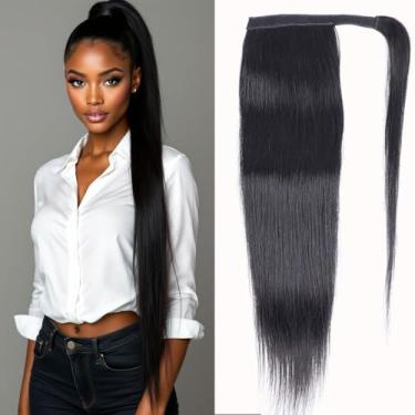 Imagem de Datanala Rabo de cavalo cabelo humano liso virgem brasileiro 100% Remy, 71 cm, pasta mágica reta, entrelaçada, rabo de cavalo, cabelo humano, extensão de rabos de cavalo, cor natural para mulheres