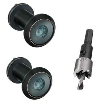 Imagem de TOGU 2 peças de furos de latão sólido de 220 graus para porta com broca de 16 mm, olho mágico de porta de 1,6 cm com privacidade, compatível com porta grossa de 3,5 cm a 6,5 cm, acabamento preto fosco
