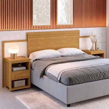 Imagem de Cabeceira Casal E Queen Size Com 02 Mesinha Para Cabeceira Cinamomo Off White Flex Dinamarca Fênix