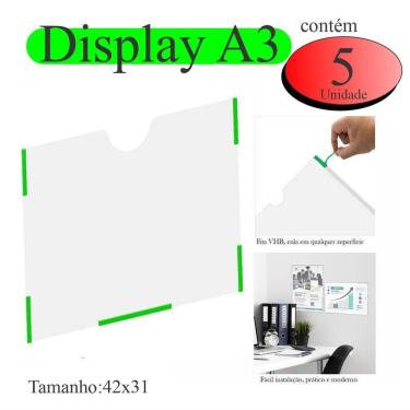 Imagem de 5 Display A3 Expositor Folhas Quadro Aviso Parede Pet Horiz