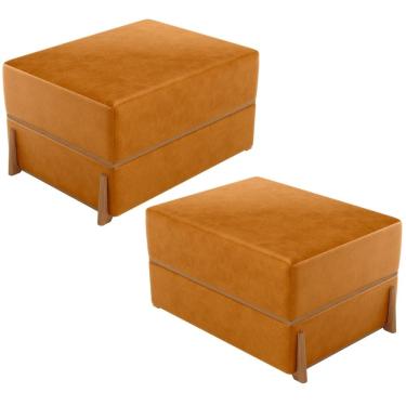 Imagem de Kit 02 Puffs Decorativo Retangular Para Sala de Estar Domus L02 Couríssimo Whisky - Lyam Decor